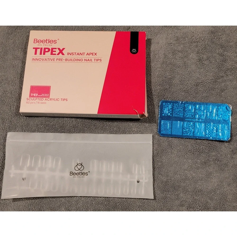 Beetles Gel Polish TIPEX Sculpted Acrylic Tips Bundle with PUEEN Nail Art Stamp
